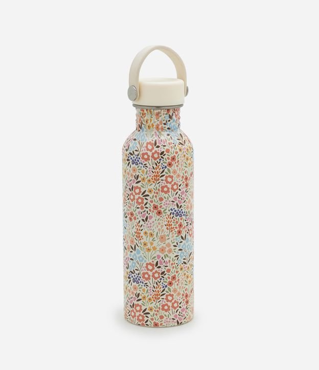 Garrafa Térmica em Metal com Estampa Floral com Alça 550ml