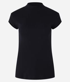 Blusa Manga Curta em Ribana com Gola Alta