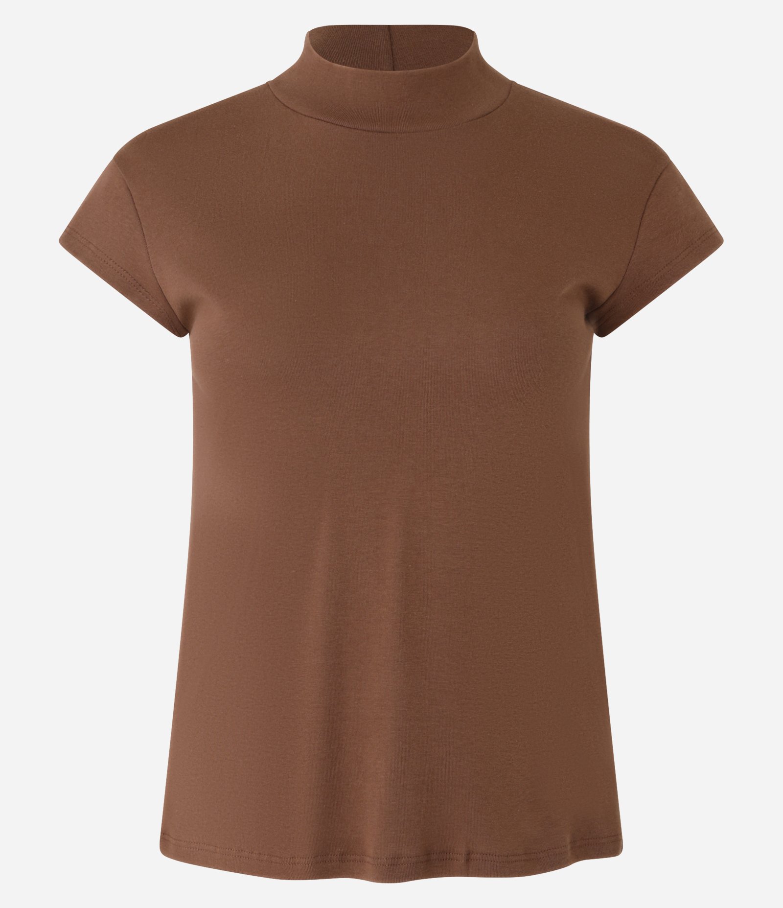 Blusa Manga Curta em Ribana com Gola Alta Marrom 1