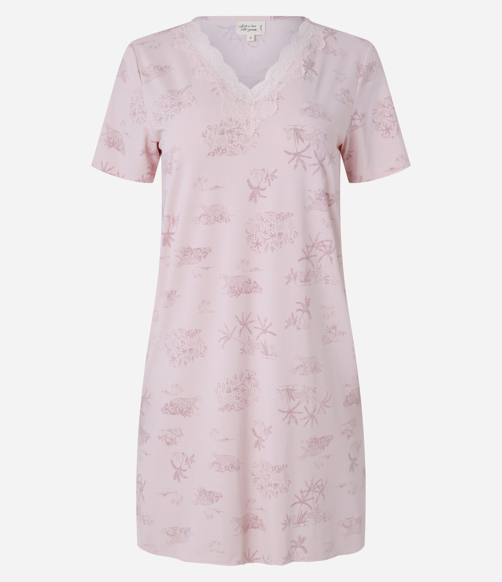 Camisola Curta em Poliamida com Detalhe Rendado e Estampa Coqueiros Rosa 4