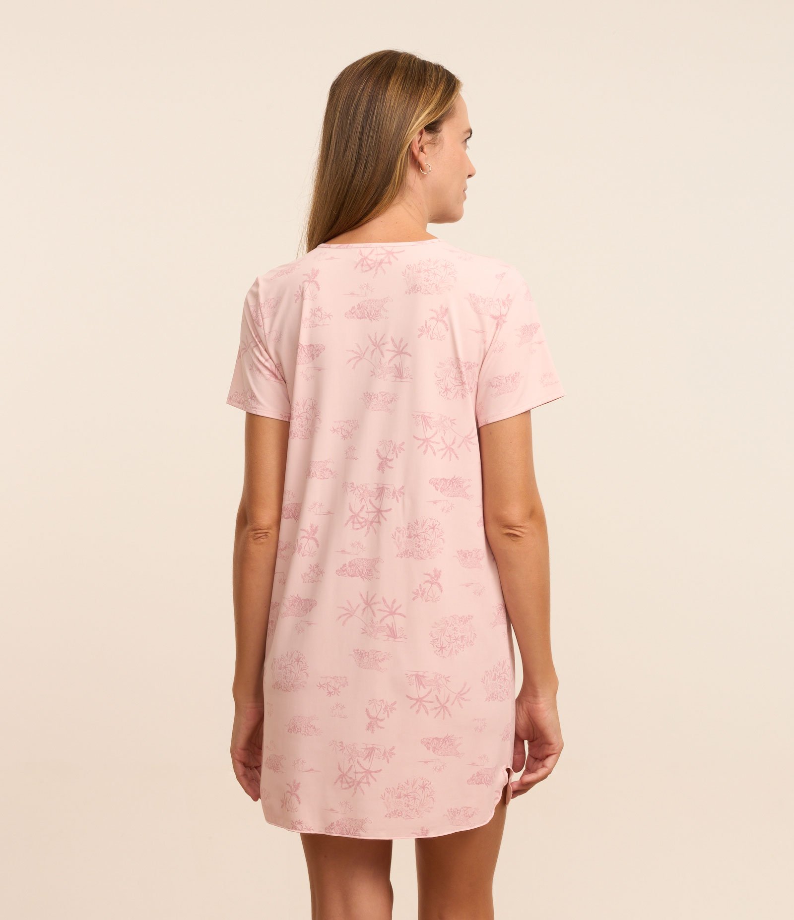 Camisola Curta em Poliamida com Detalhe Rendado e Estampa Coqueiros Rosa 3