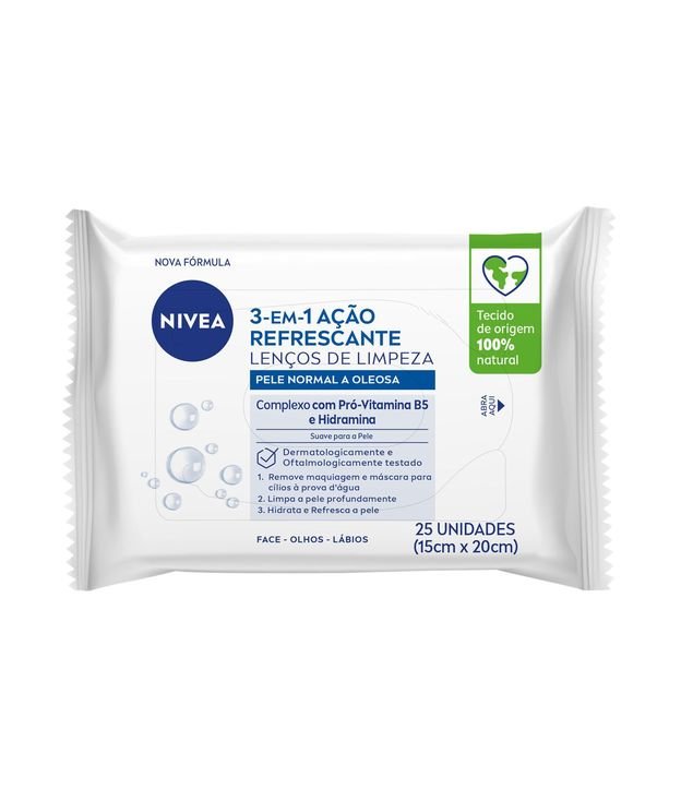 Lenço Limpeza Facial Demaquilante Ação Refrescante Biodegradáveis 3 em 1 Nivea