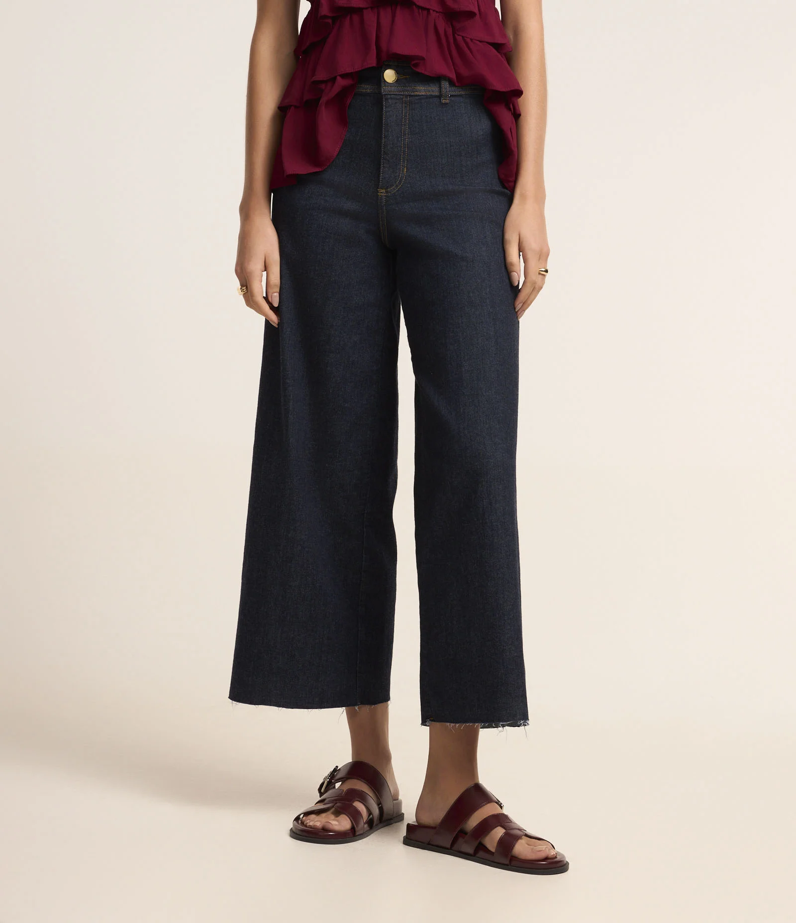 Calça Wide Leg em Jeans com Elastano Azul Escuro 3