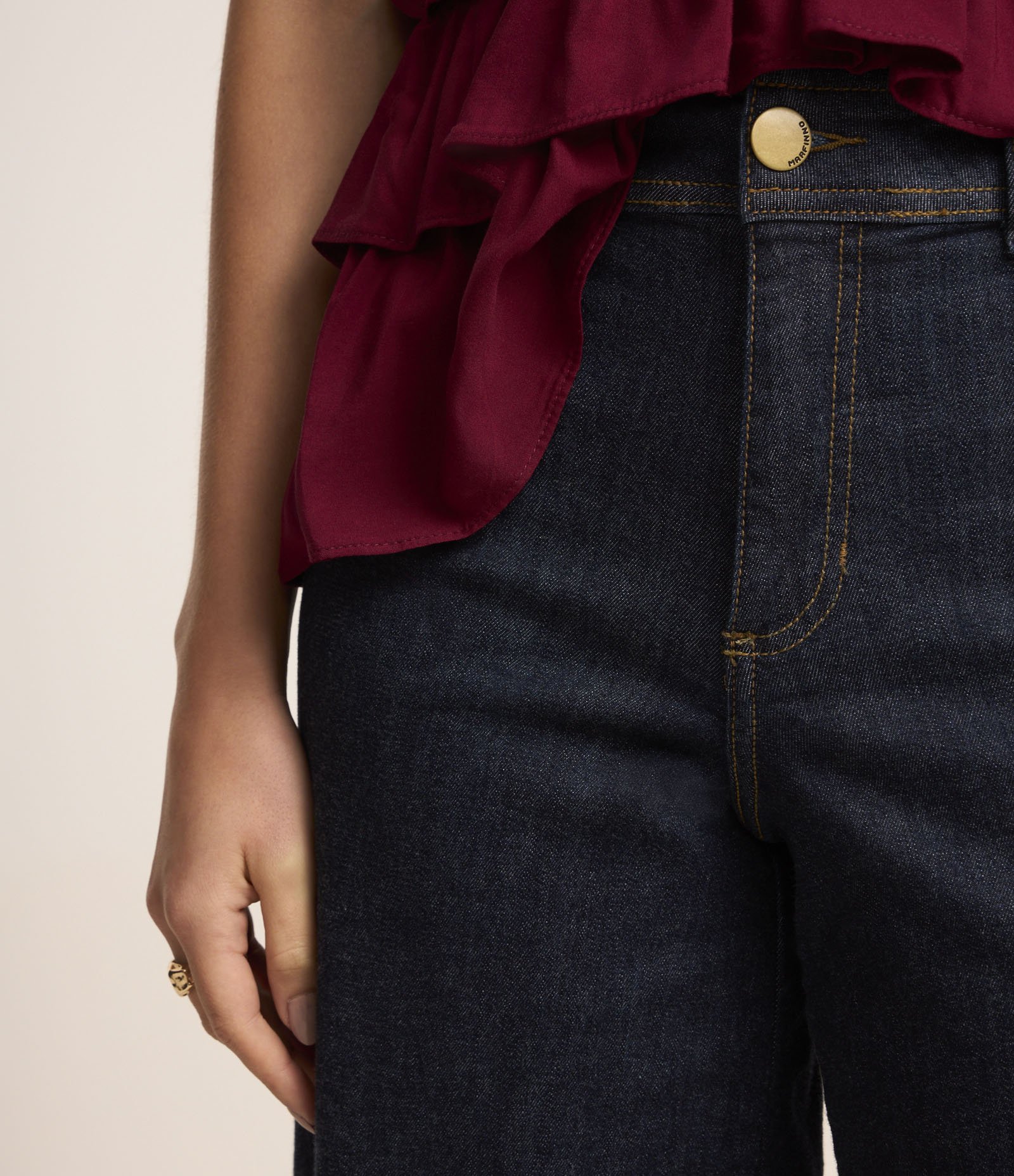 Calça Wide Leg em Jeans com Elastano Azul Escuro 4