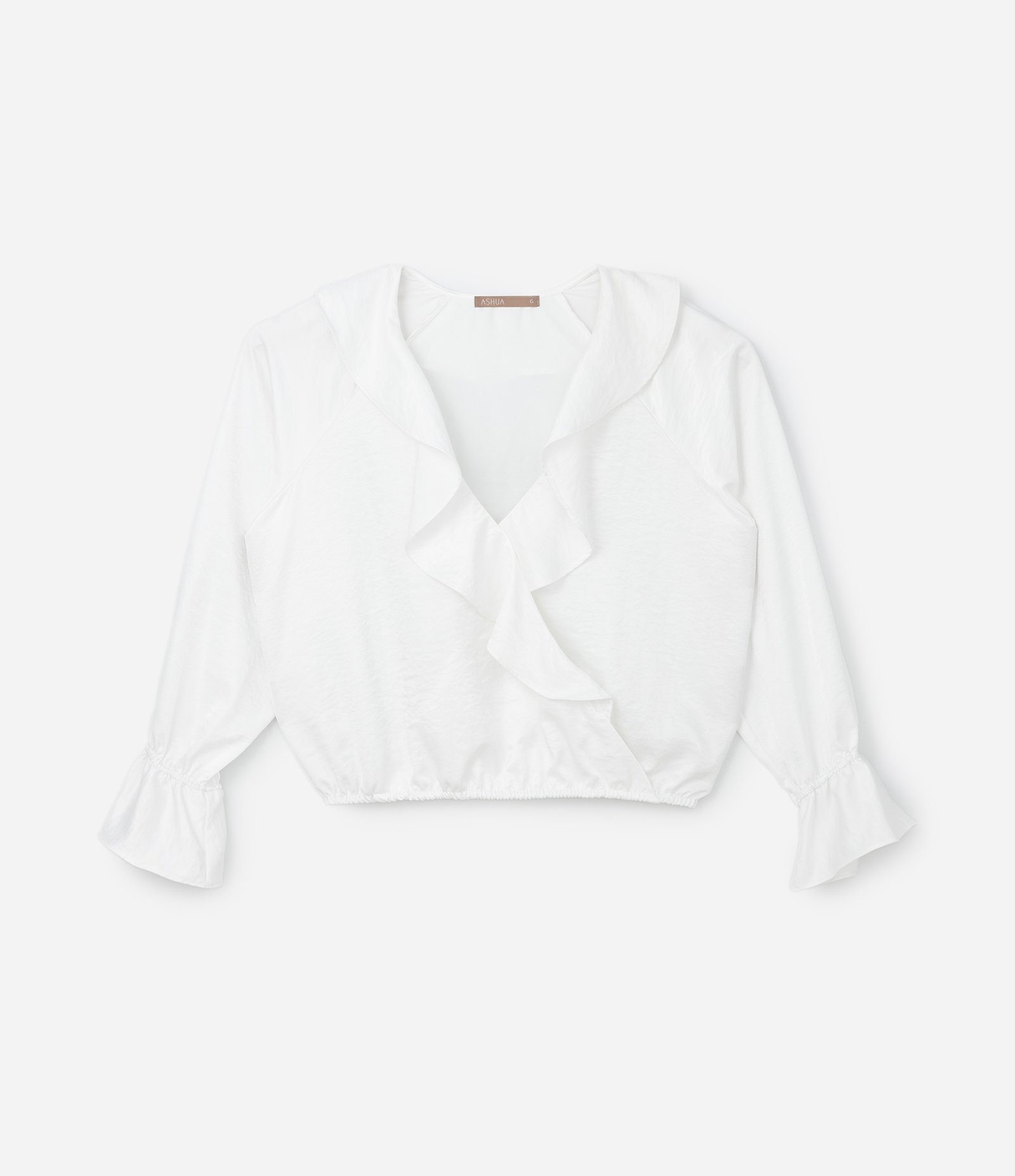 Blusa Transpassada Cetim com Babado Jabô Curve e Plus Size Branco 4