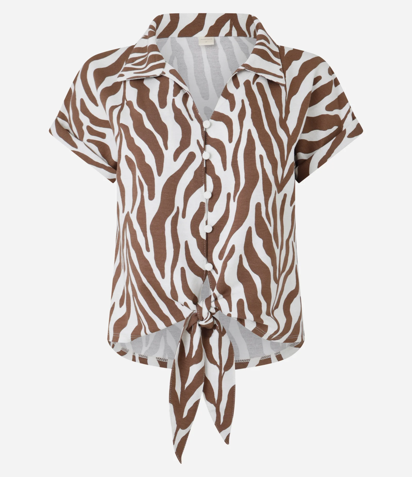 Blusa em Piquet com Botões e Estampa Folhagem Marrom/Branco 5