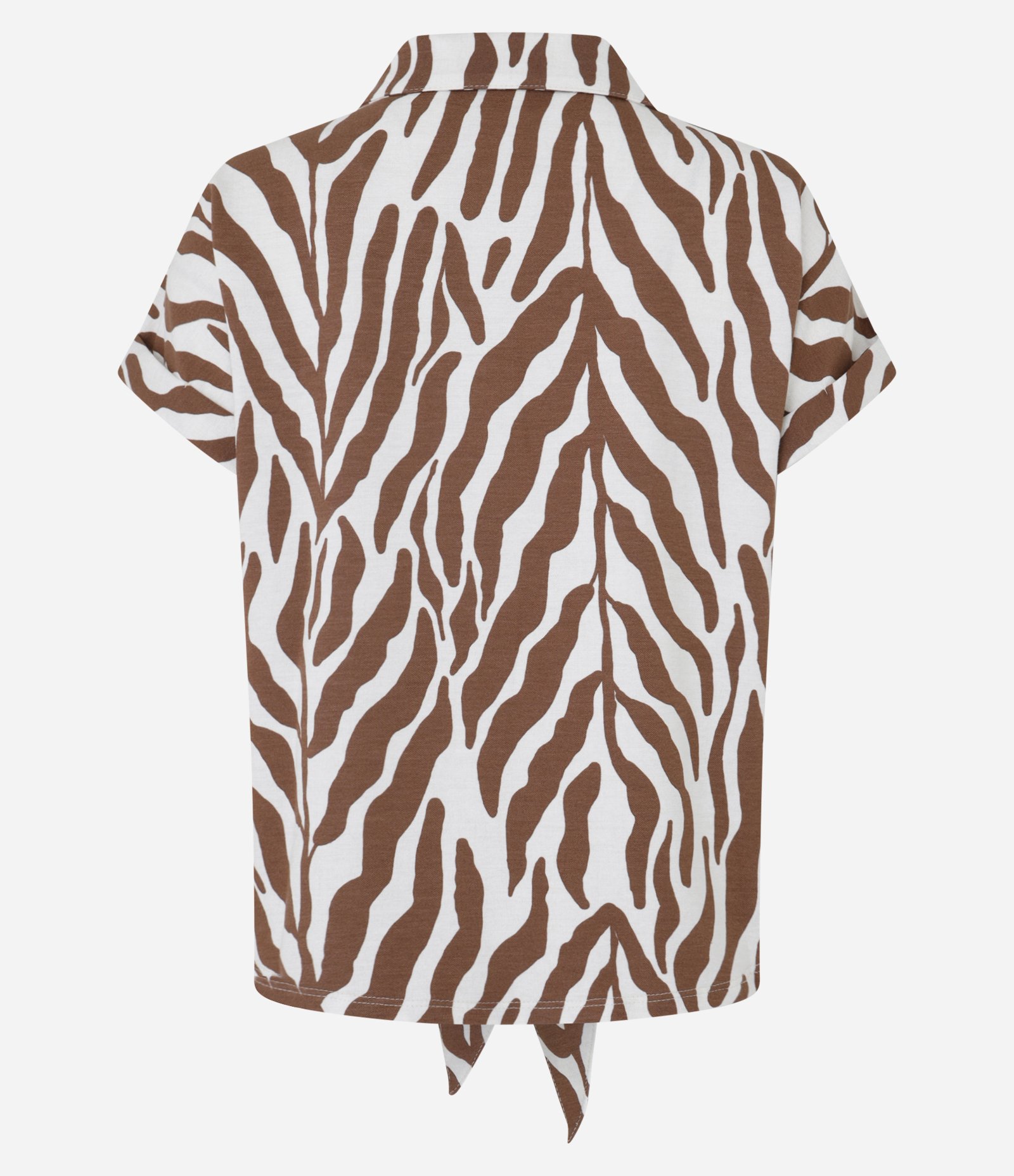 Blusa em Piquet com Botões e Estampa Folhagem Marrom/Branco 6