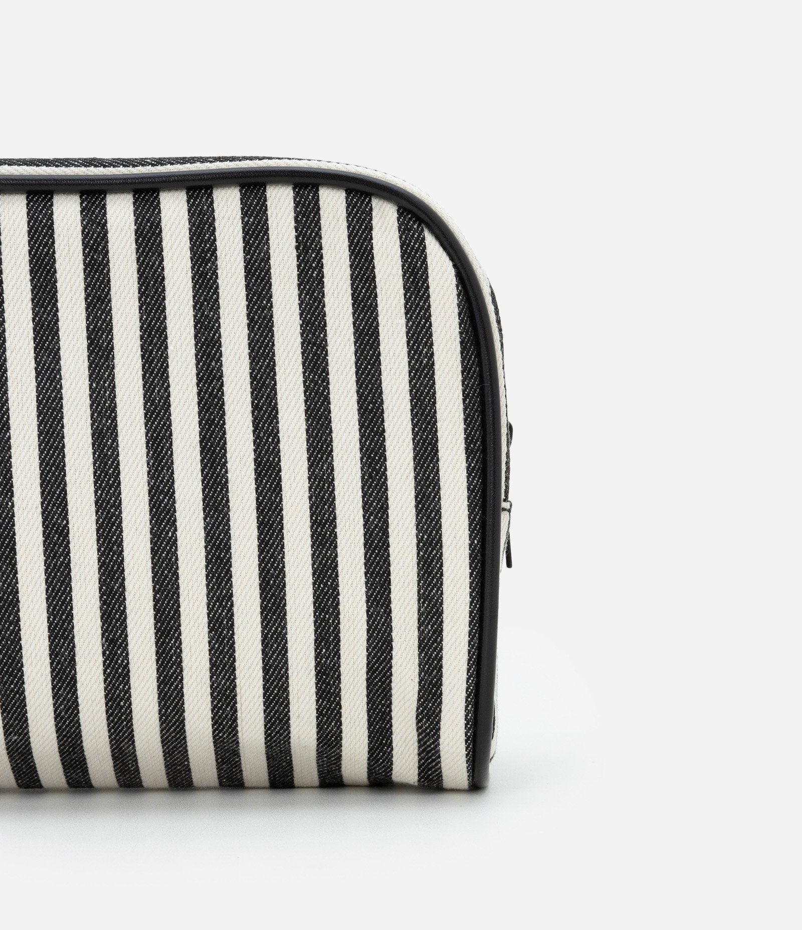 Kit 03 Nécessaires Tamanhos Diversos e Estampa de Listras e Folhagem Off White/Preto 3