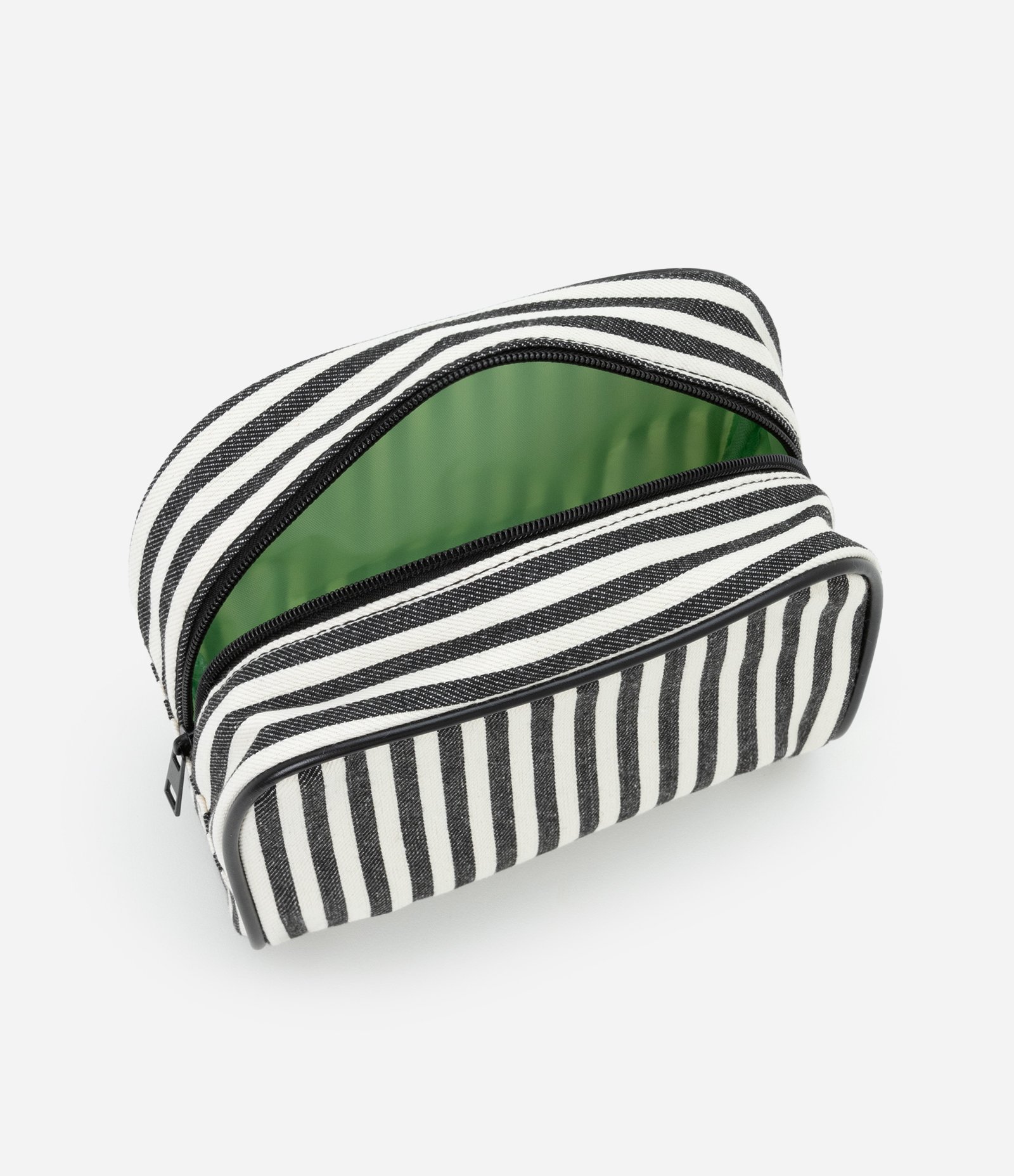 Kit 03 Nécessaires Tamanhos Diversos e Estampa de Listras e Folhagem Off White/Preto 4