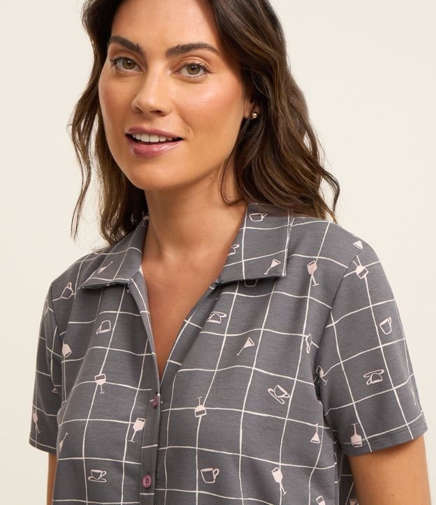 Pijama em Viscolycra com Estampa Xadrez Grid Vinho e Café