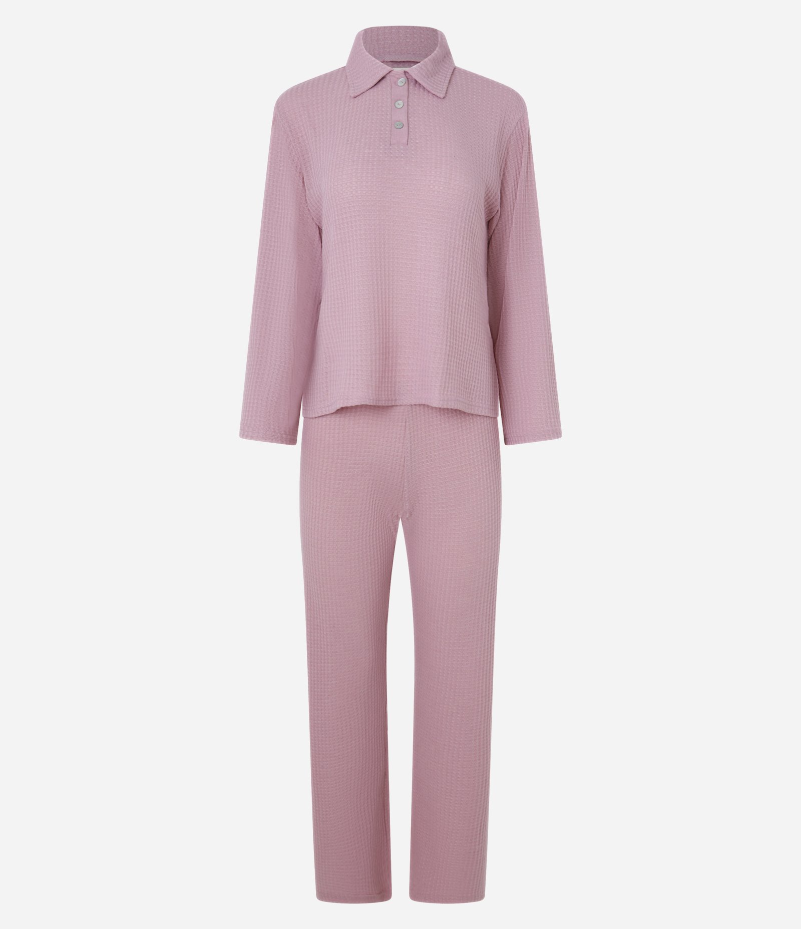 Pijama Longo em Malha Texturizada com Gola Polo Rosa 5
