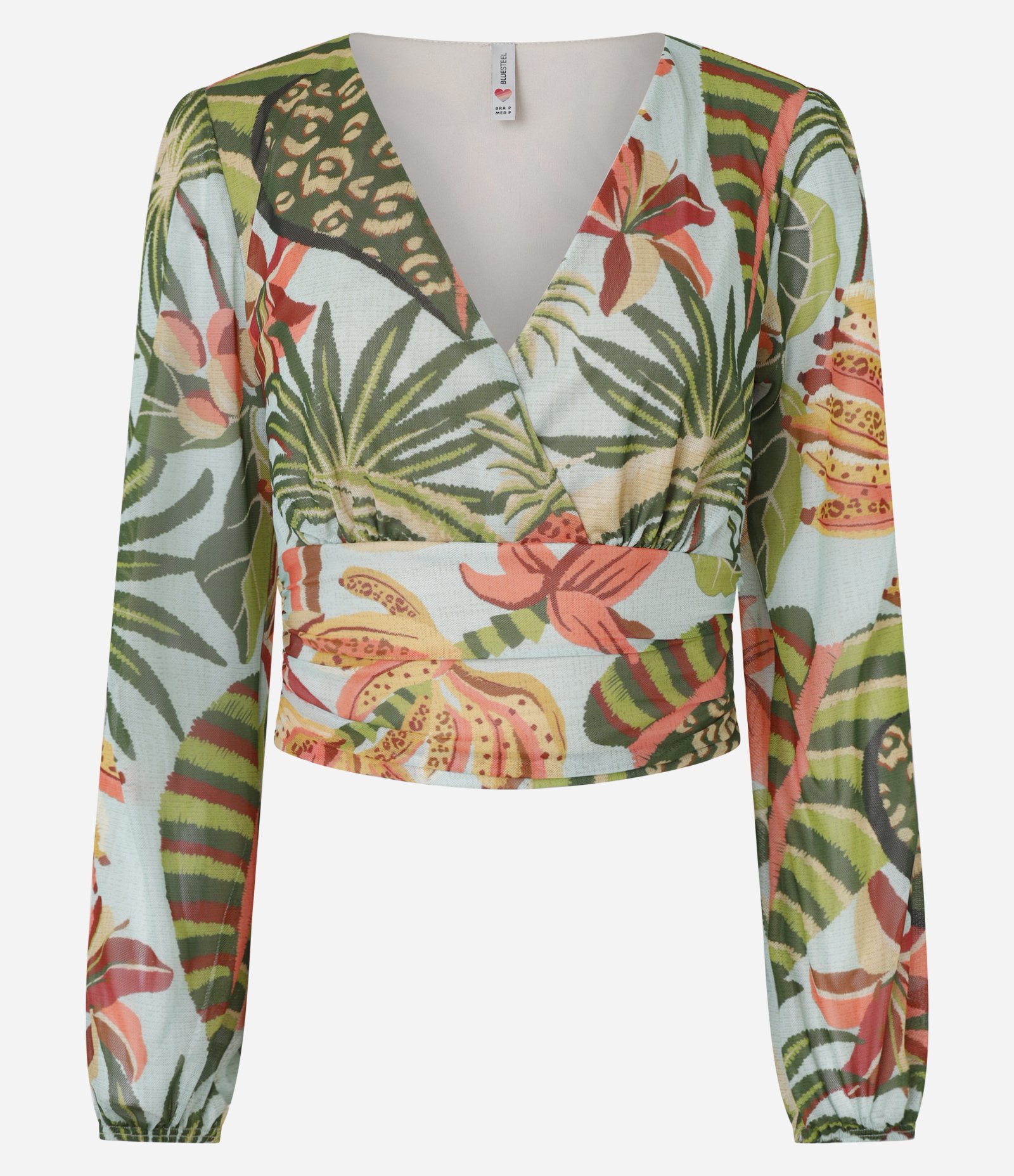 Blusa Cropped com Decote em V e Estampa Natureza Multicores 4