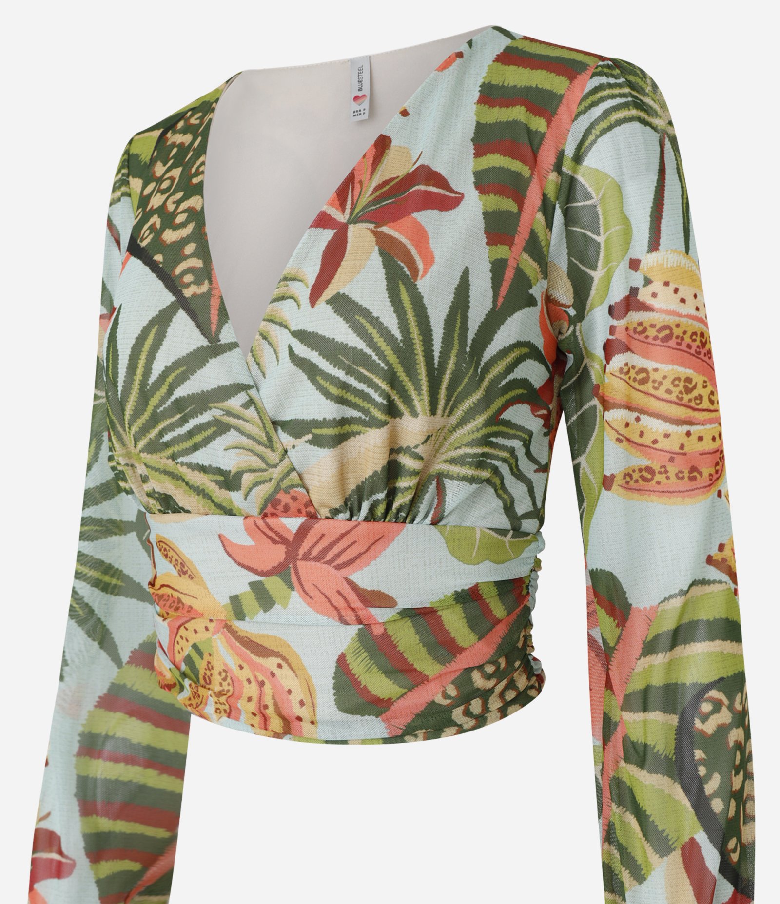 Blusa Cropped com Decote em V e Estampa Natureza Multicores 5