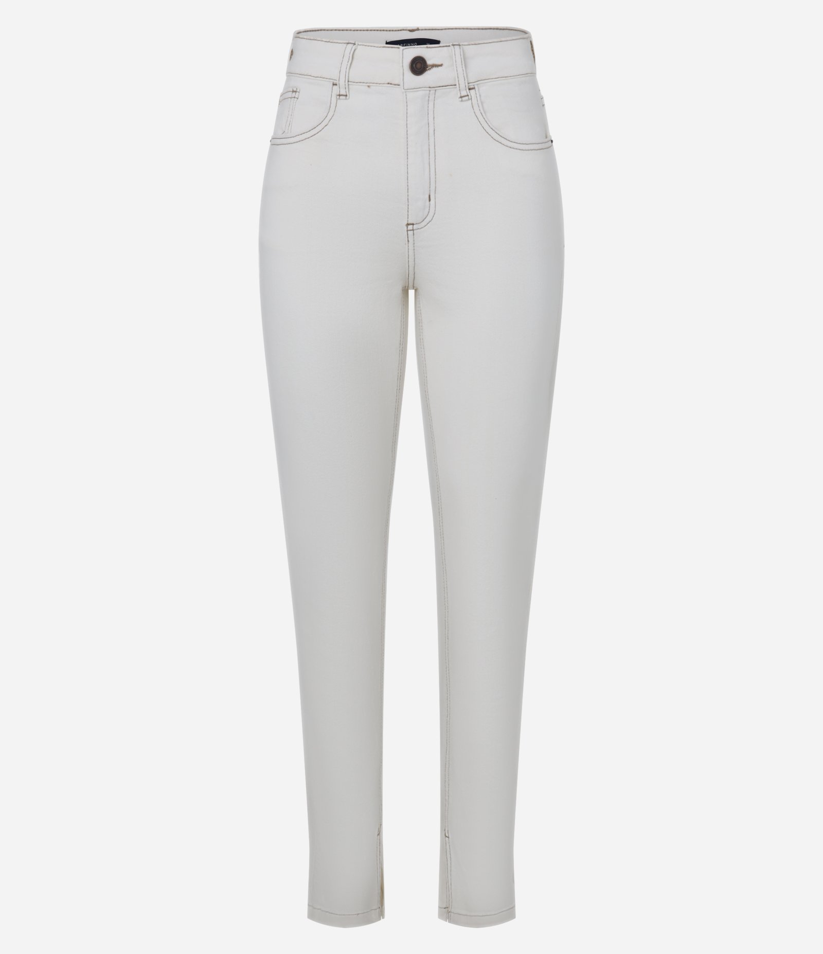 Calça Slim em Jeans com Fenda Branco 6