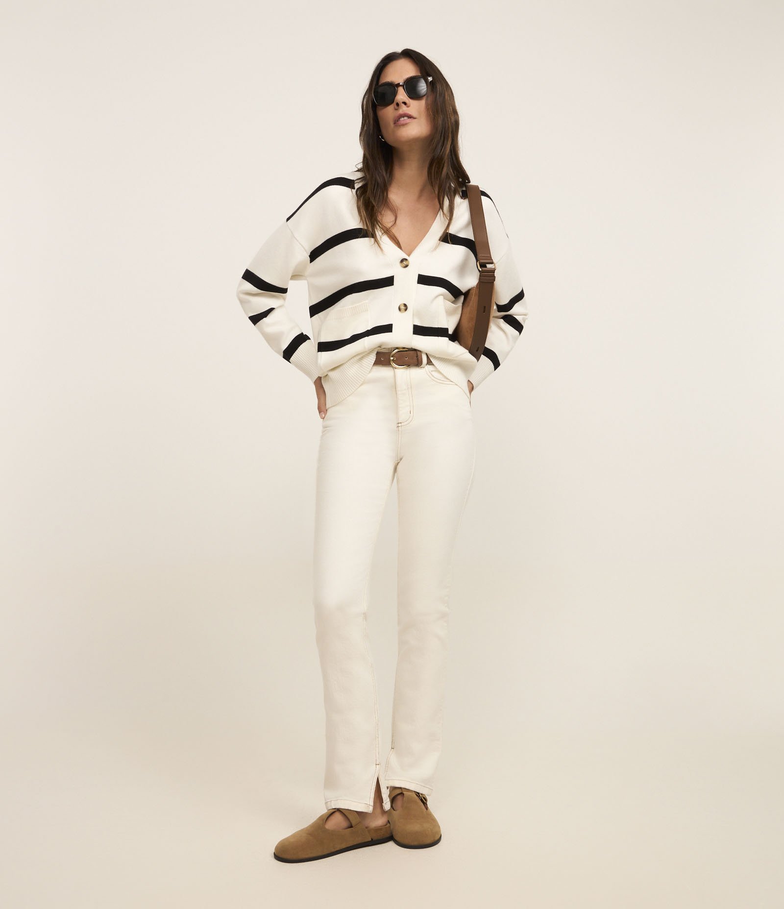Calça Slim em Jeans com Fenda Branco 1