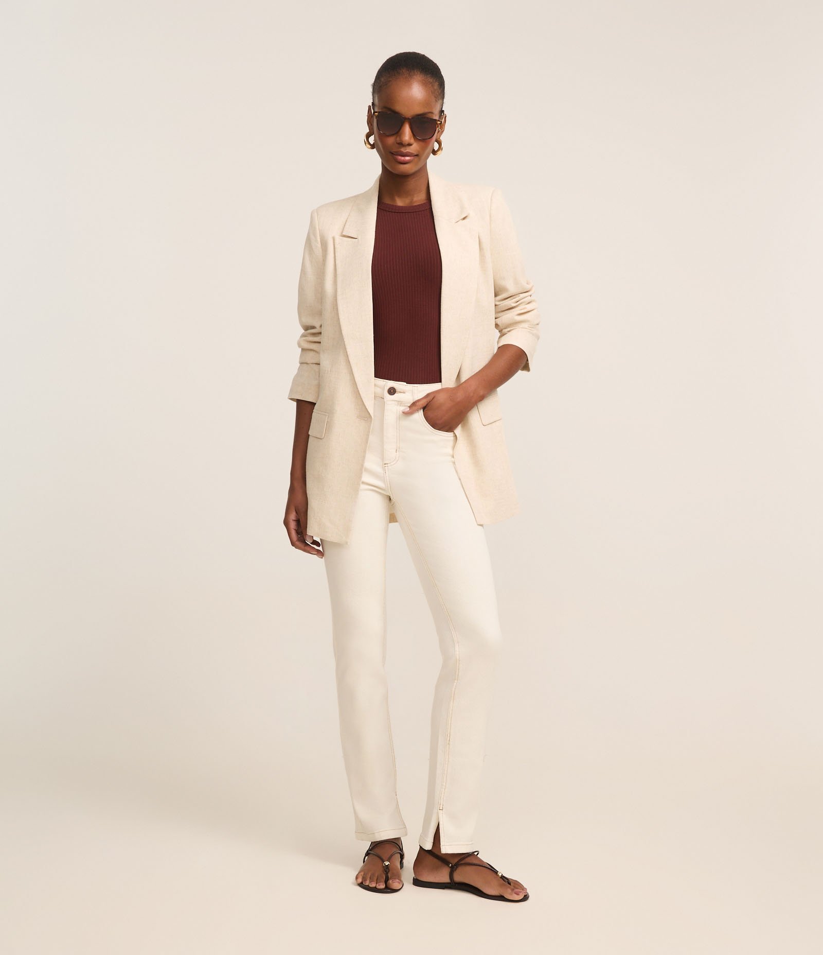 Calça Slim em Jeans com Fenda Branco 1