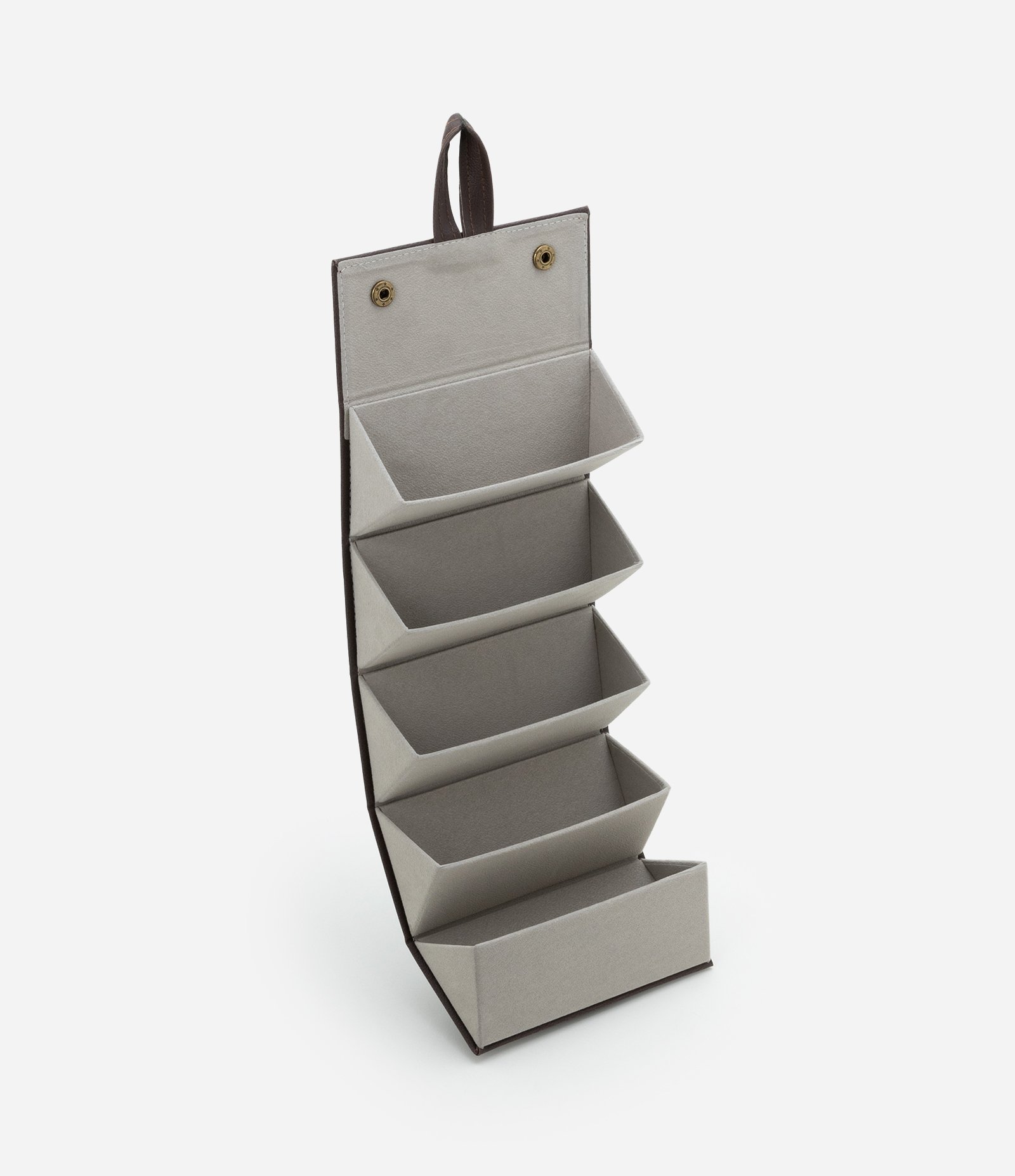 Estojo Organizador de Óculos em PU com Cinco Divisórias Marrom/ Cinza 4