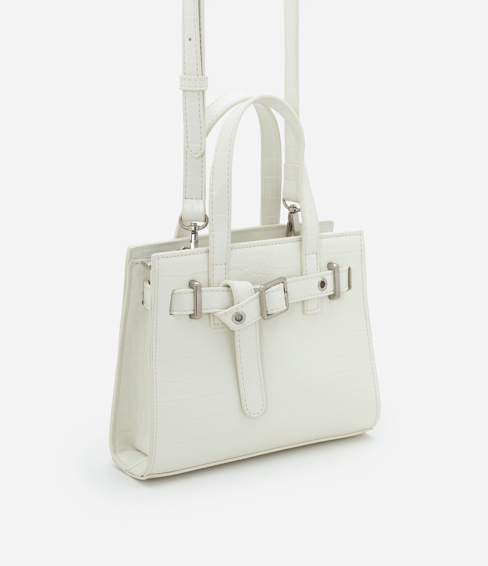 Bolsa Pequena em PU com Detalhe de Fivela Off White 1