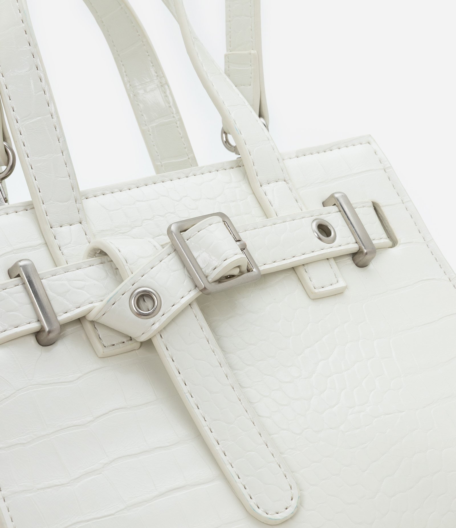 Bolsa Pequena em PU com Detalhe de Fivela Off White 5