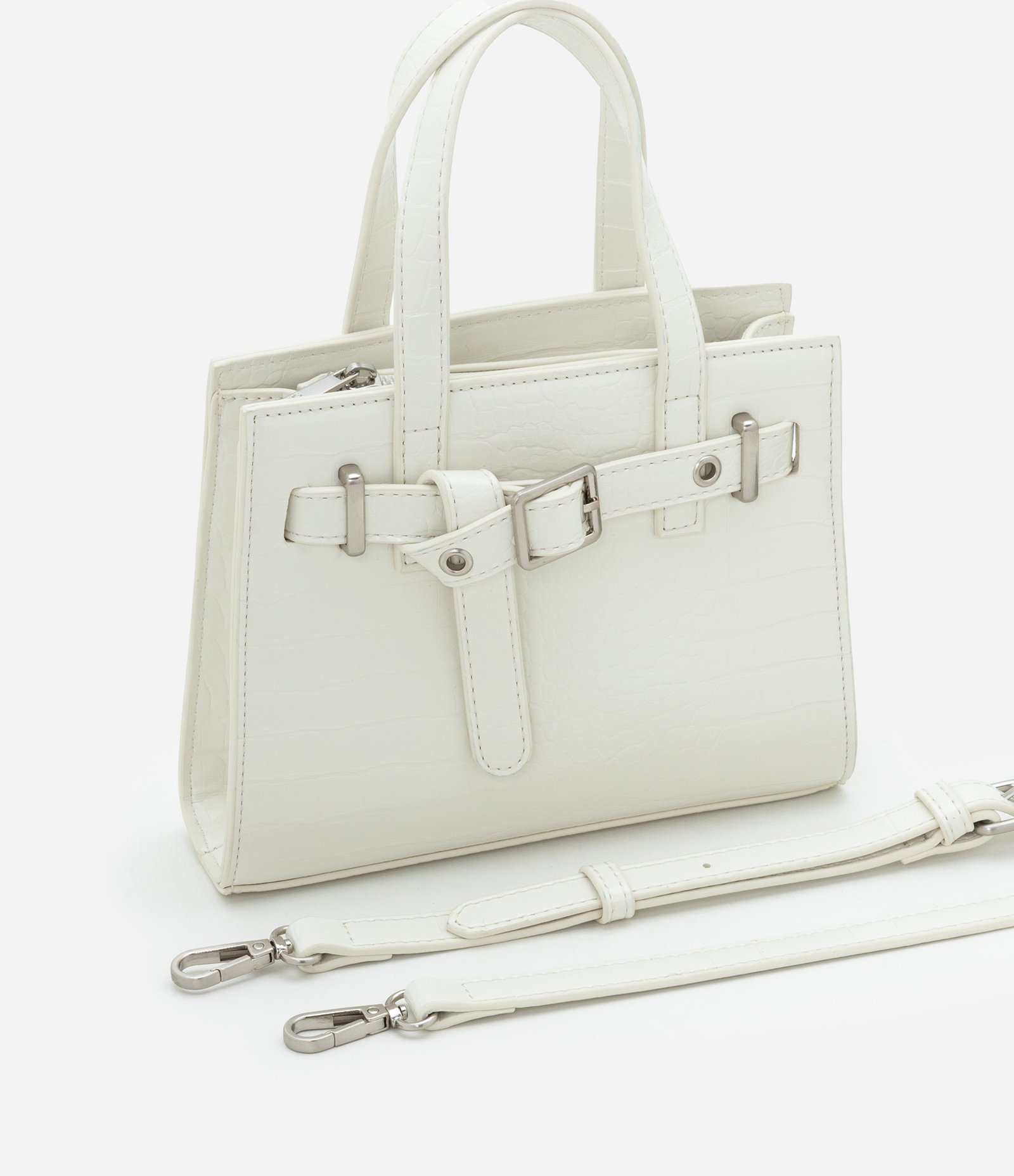 Bolsa Pequena em PU com Detalhe de Fivela Off White 6