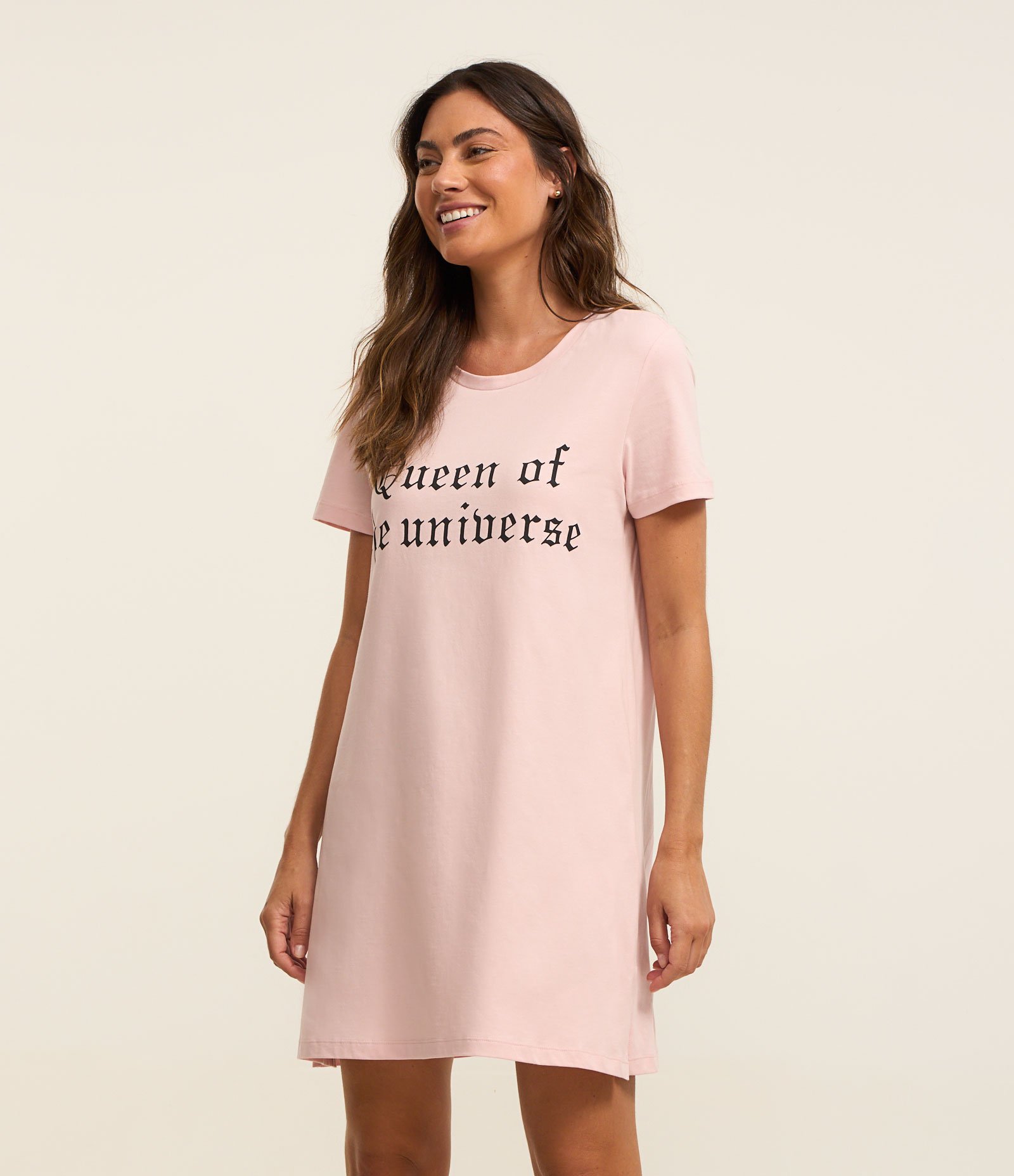 Camisola Curta em Algodão com Estampa Queen Of The Universe Rosa 1