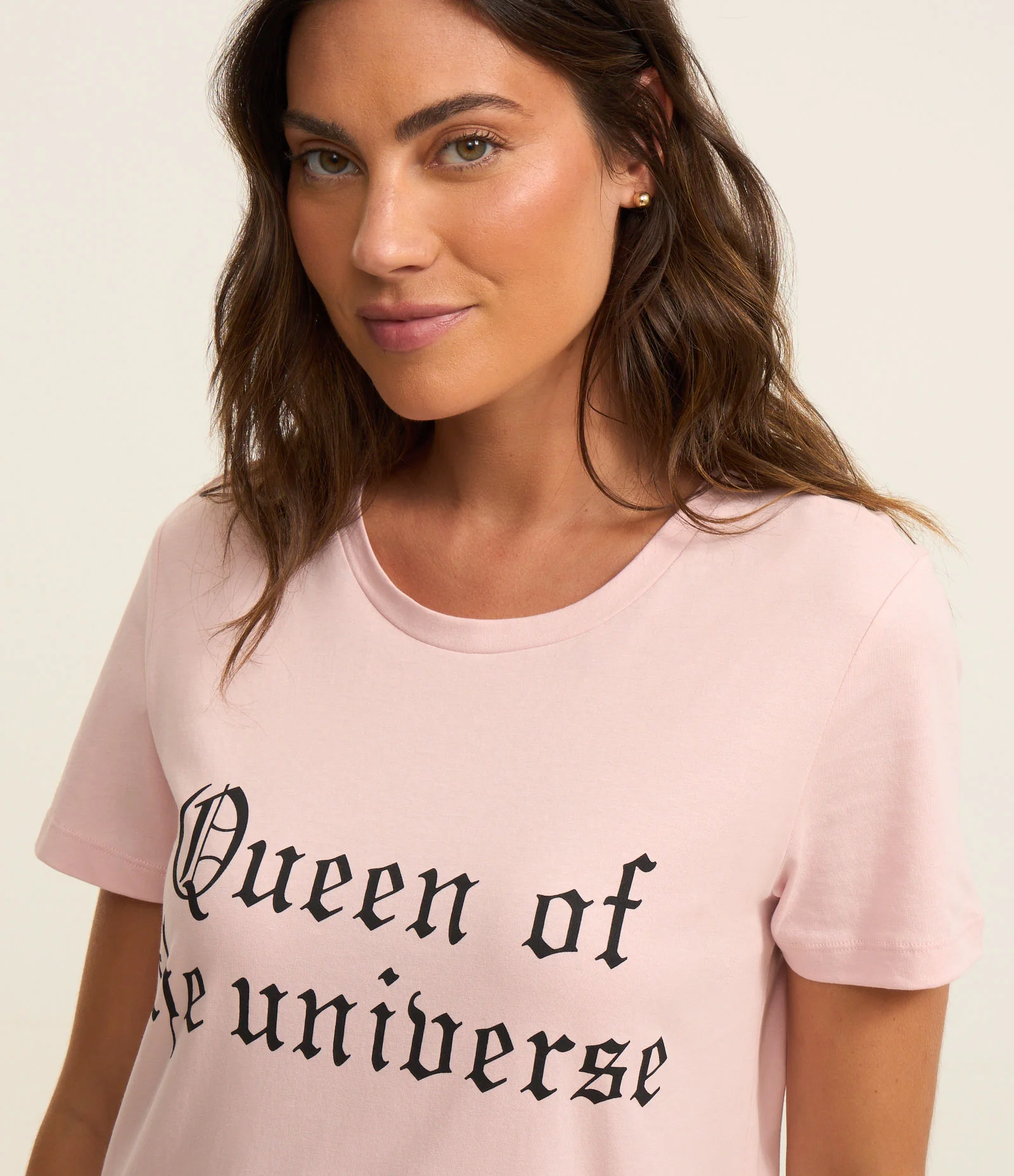 Camisola Curta em Algodão com Estampa Queen Of The Universe Rosa 2