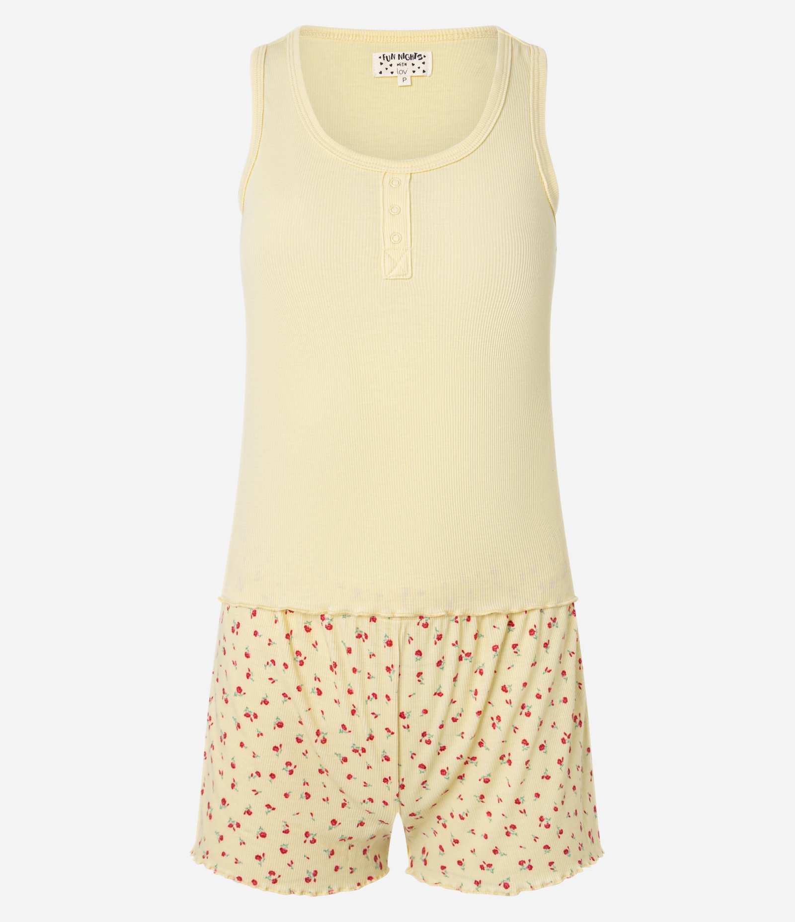 Pijama Short Doll Regata em Ribana com Estampa Floral Amarelo 4