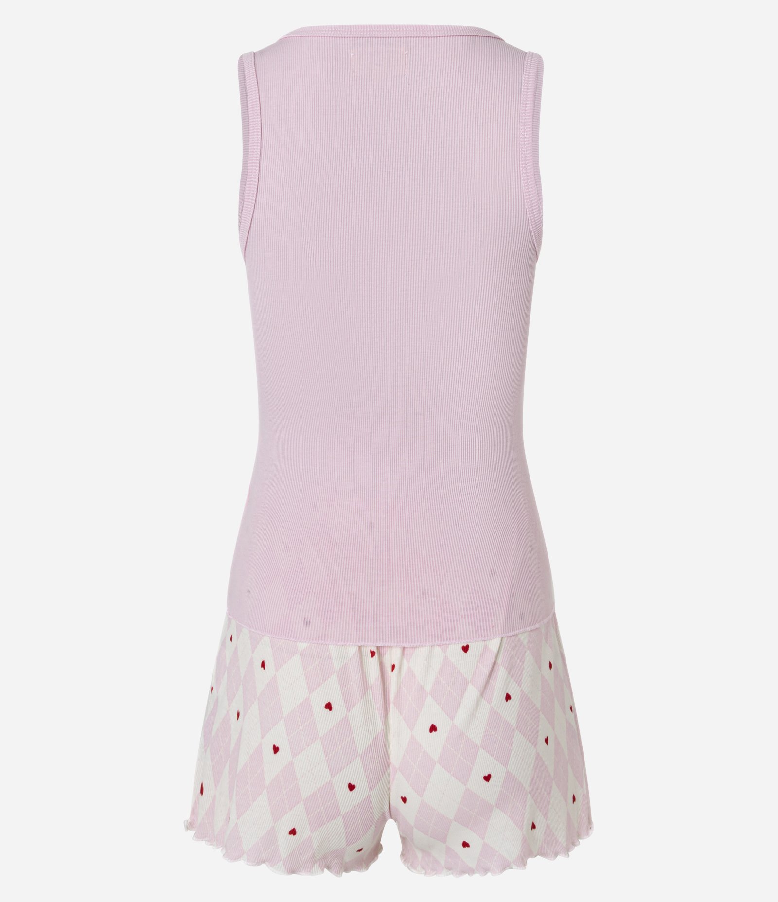Pijama Short Doll Regata em Ribana com Estampa Geométrica e Corações Rosa 6