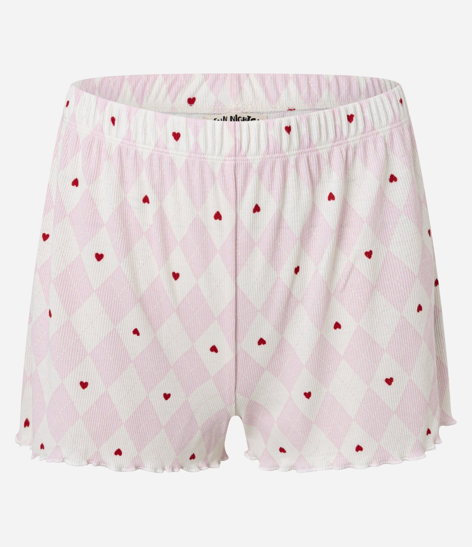 Pijama Short Doll Regata em Ribana com Estampa Geométrica e Corações Rosa 7
