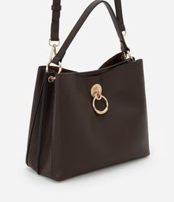 Bolsa Média em PU com Alça Transversal e Detalhe Argola Frontal