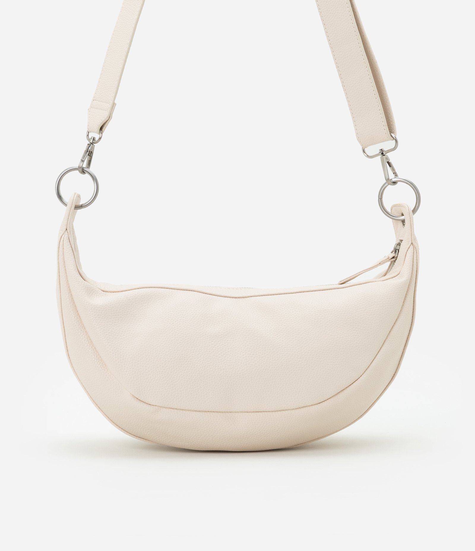Bolsa Média em PU com Argolas na Base da Alça Off White 3