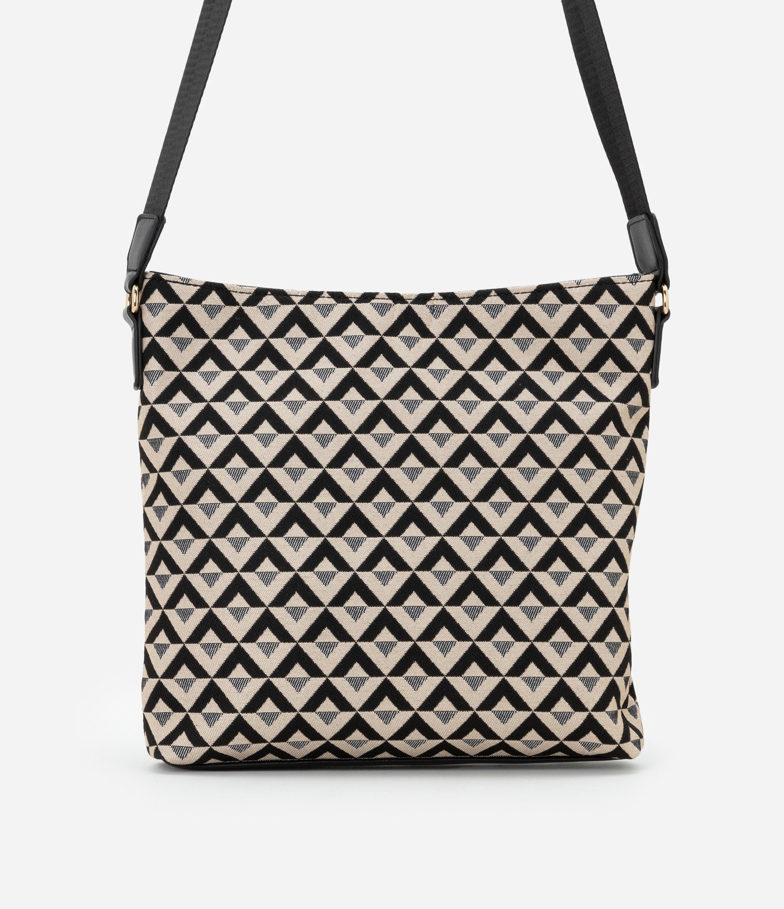 Bolsa Média em PU com Alça Regulável e Estampa Triângulos Preto/ Off White 3