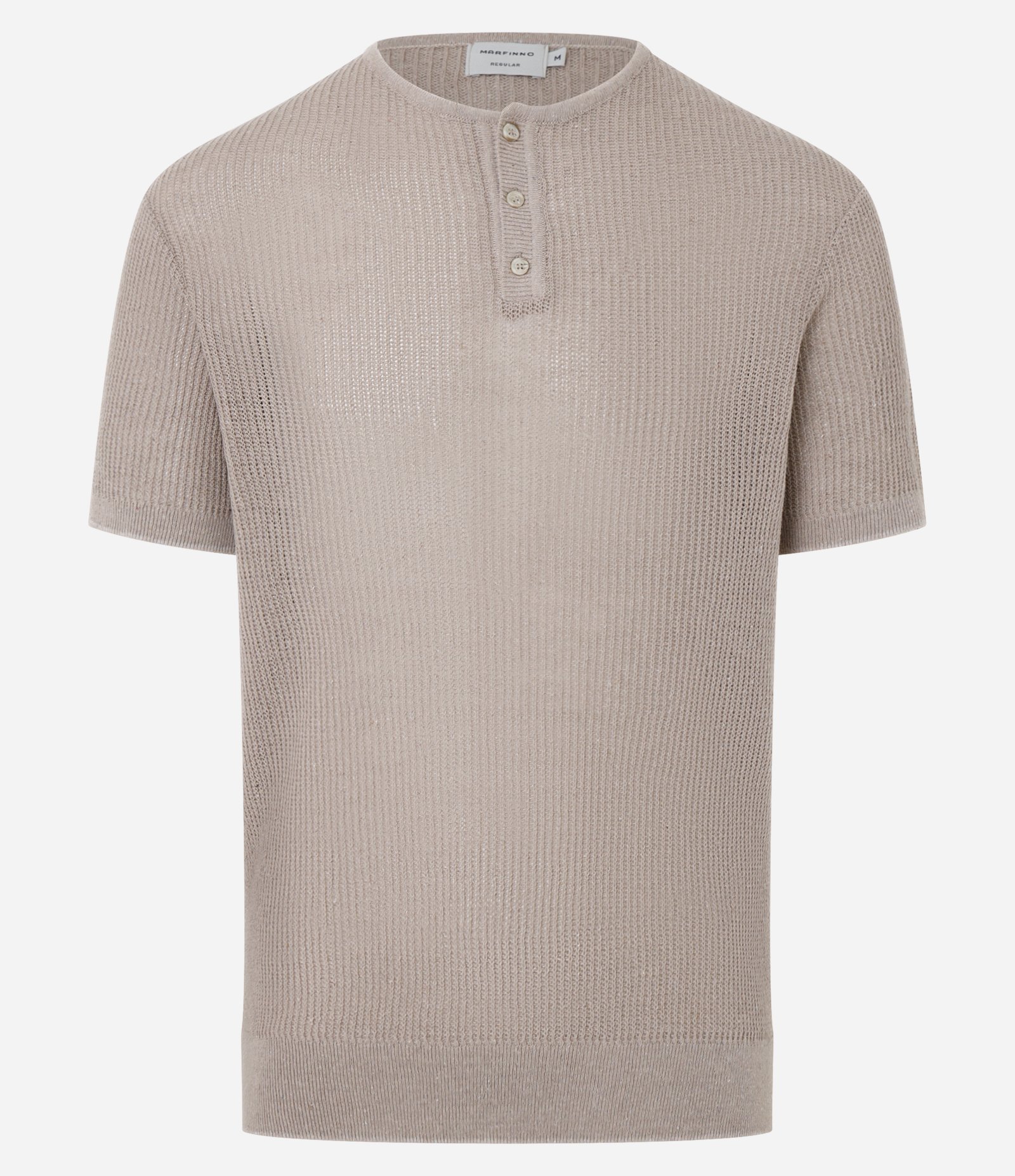 Camiseta Regular Gola Redonda com Botões e Efeito Crochê Bege 6