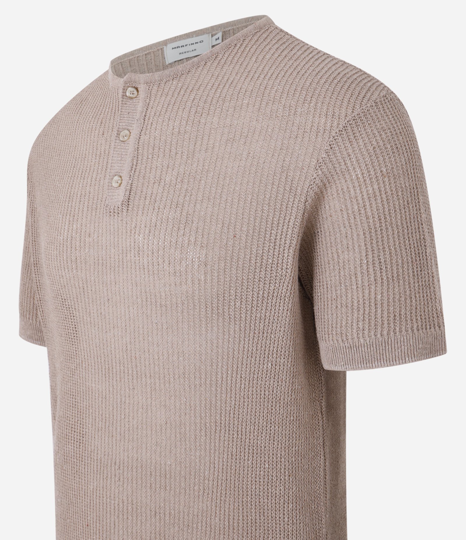 Camiseta Regular Gola Redonda com Botões e Efeito Crochê Bege 7