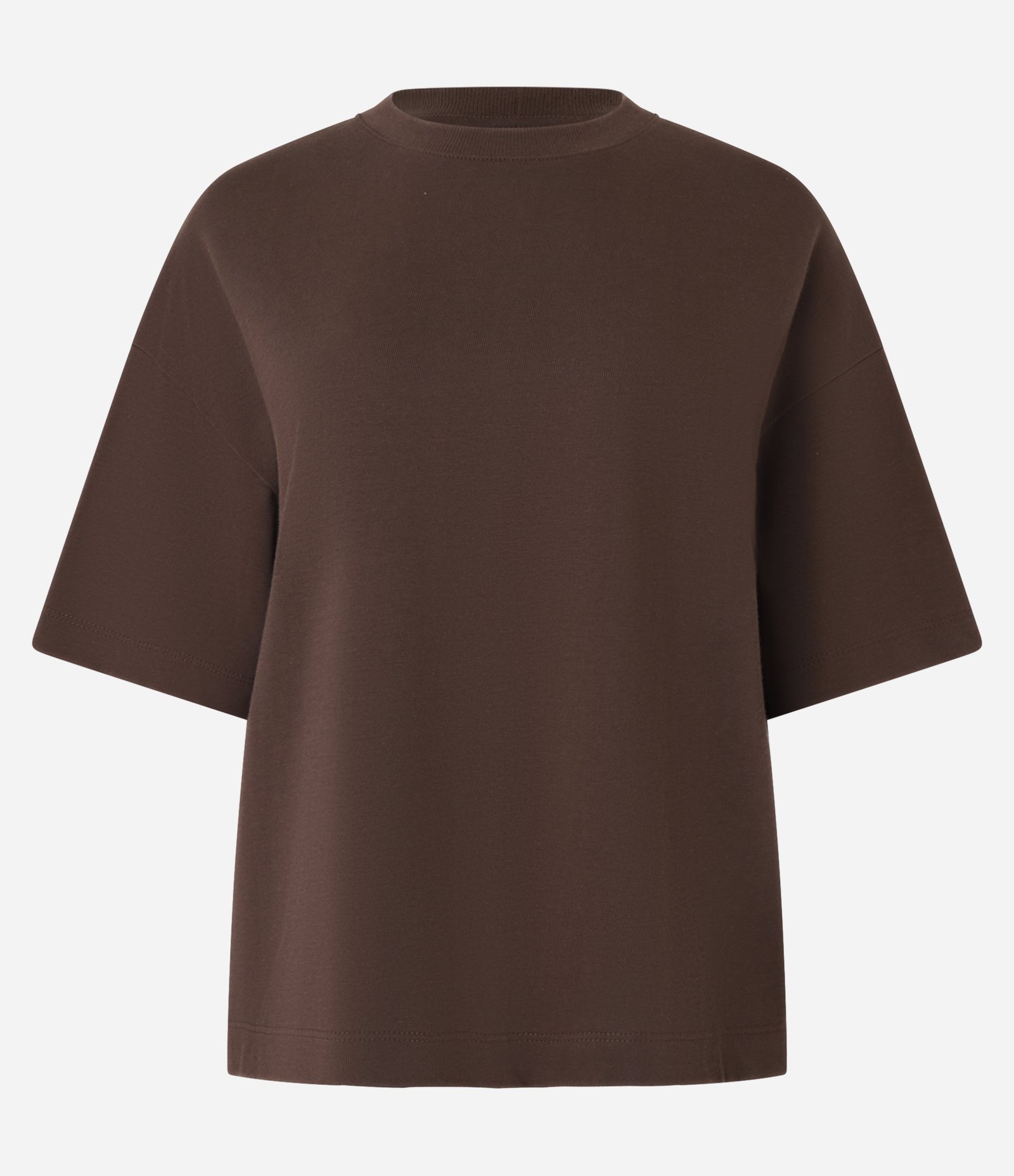 Blusa Oversized Básica em Malhão com Manga Curta Marrom 1