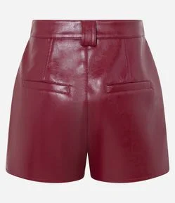 Short Saia Curto em PU com Bolsos Frontais