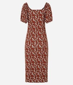 Vestido Midi com Decote Coração Franzido e Estampa Floral