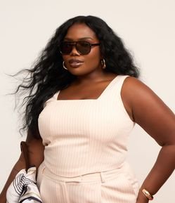 Top Cropped Alfaiataria Risca de Giz Curve e Plus Size