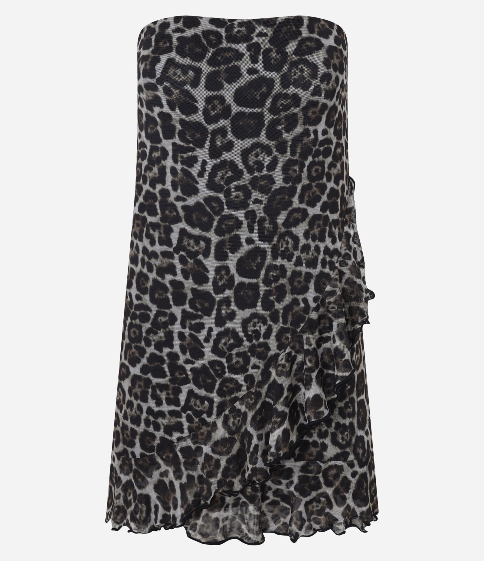 Vestido Curto em Tule Animal Print com Babados Marrom 4
