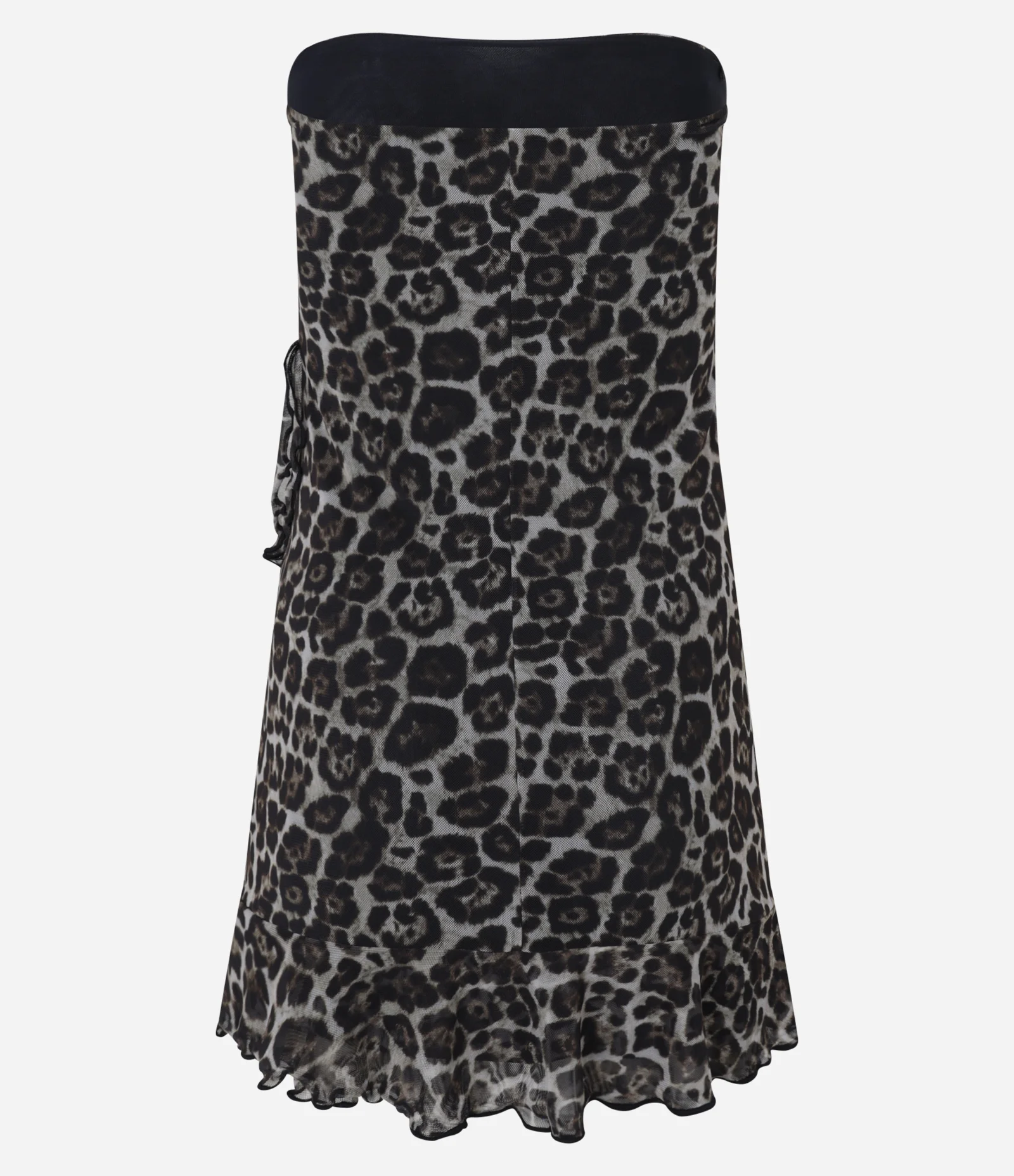Vestido Curto em Tule Animal Print com Babados Marrom 5