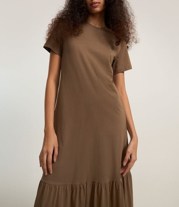 Vestido Evasê Long Midi em Algodão com Babado na Barra