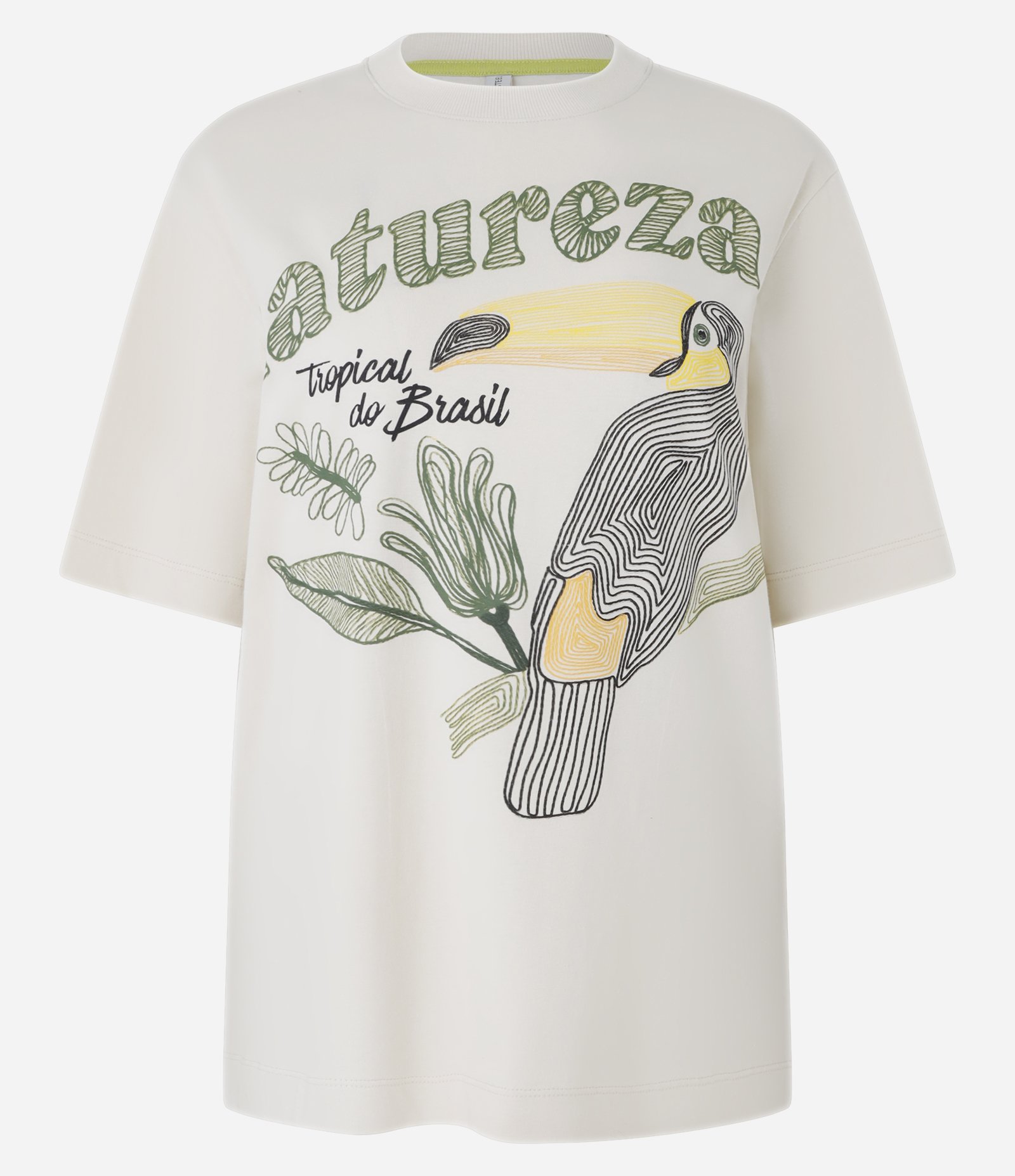 Camiseta Oversized com Estampa Natureza Tropical e Tucano Bege 5