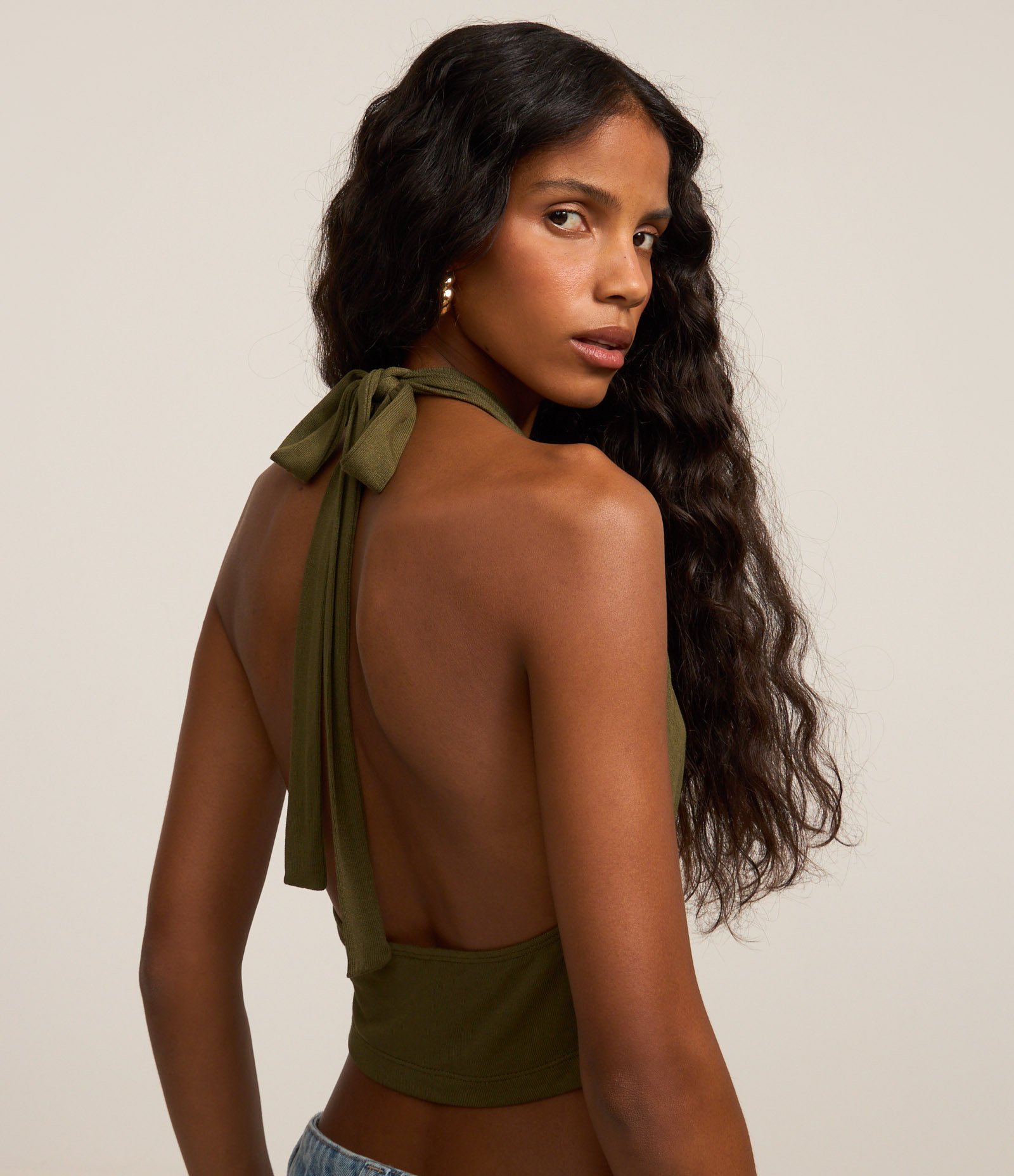 Blusa Boho Frente Única em Tricô com Gola Degagê Verde 4