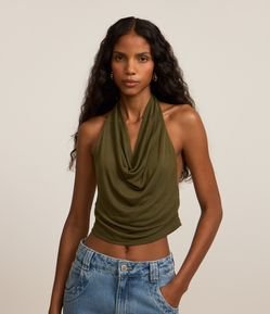 Blusa Boho Frente Única em Tricô com Gola Degagê