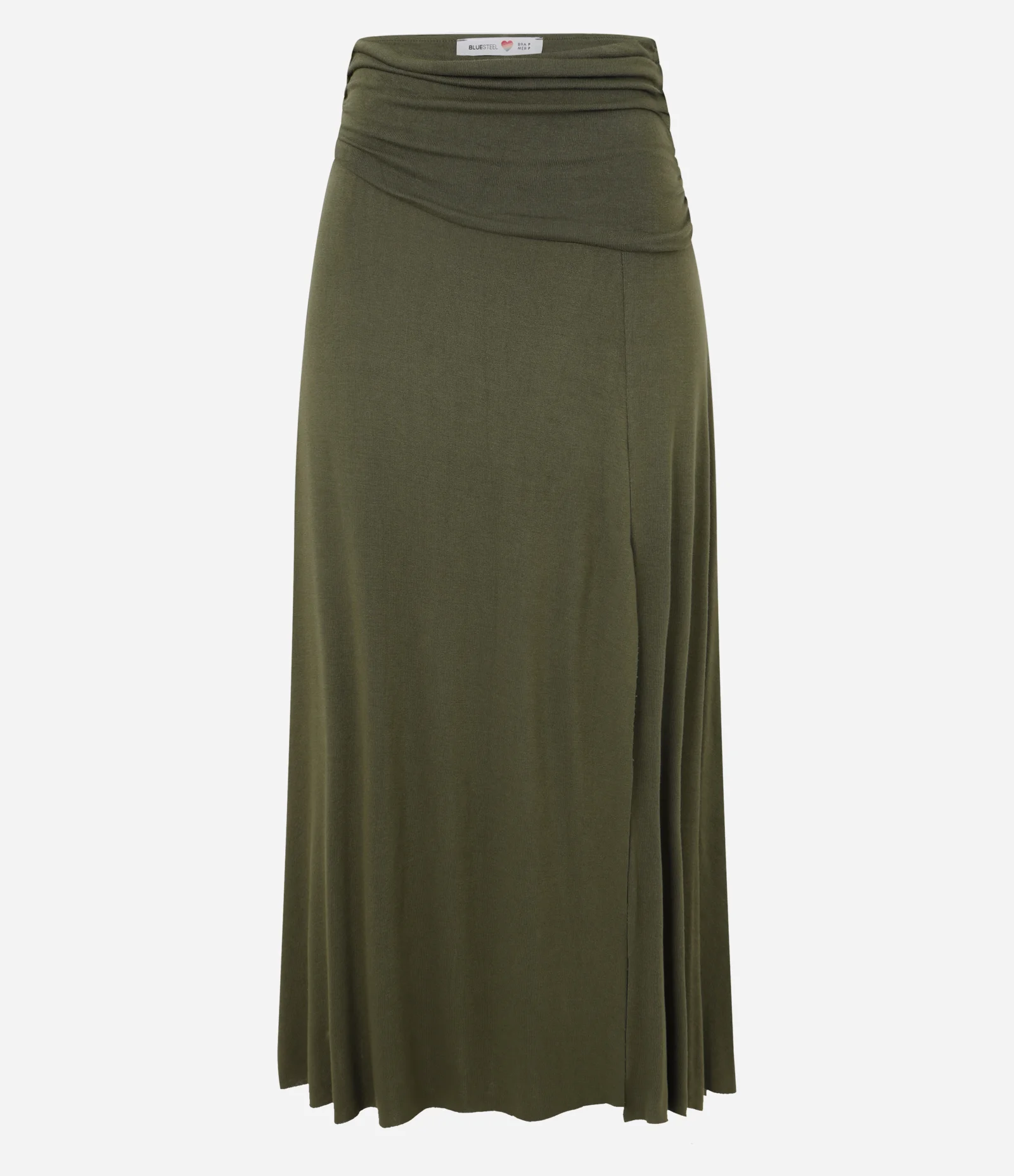 Saia Long Midi em Tricô com Franzido no Cós Verde 1