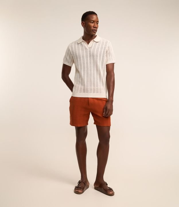 Camisa Polo com Efeito Crochê Off White
