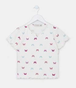 Blusa Infantil Canelada Estampada de Borboletas - Tam 5 a 14 anos