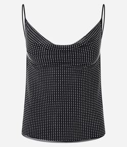 Blusa em Tule Metalizado e Decote Degagê