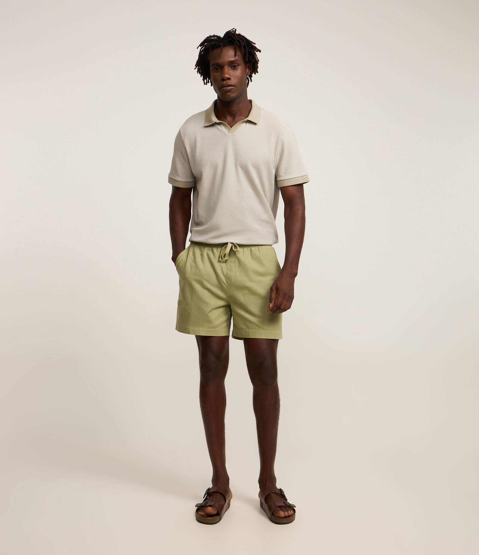 Camiseta Polo Comfort com Textura Diagonal Bege 2