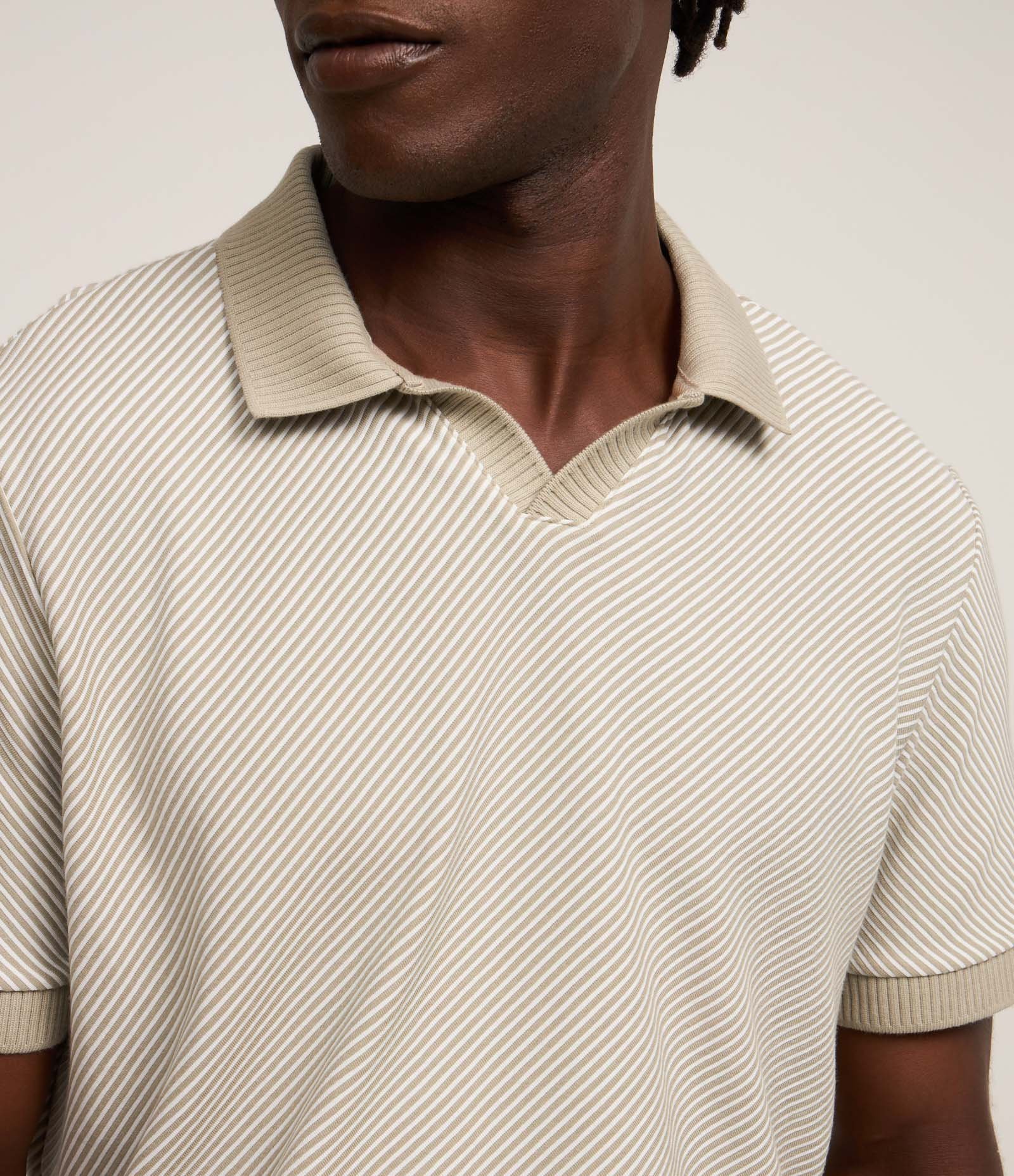 Camiseta Polo Comfort com Textura Diagonal Bege 3